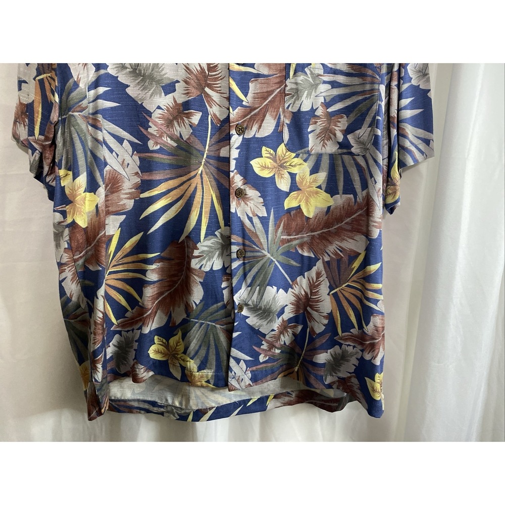 Caribbean Joe Hawaiian Shirt Mens Large Blue Excellent Tropical Palm Rayon Camp - Picture 5 of 10